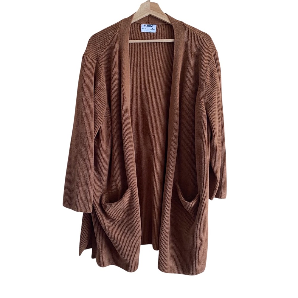 Old Navy Ribbed Open Front Cardigan 3X Brown Cozy Oversized Pockets 2023 - Picture 13 of 13